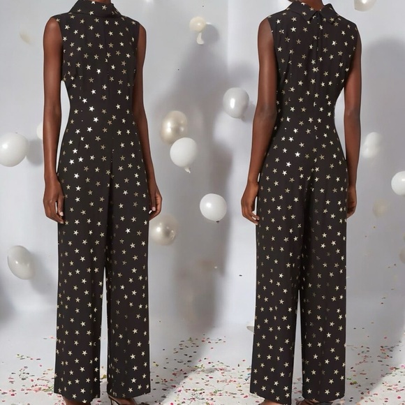 NWT RIXO London ‘Frankie’ Black & Gold Star Print Jumpsuit Size XXS / 2 - Picture 1 of 16